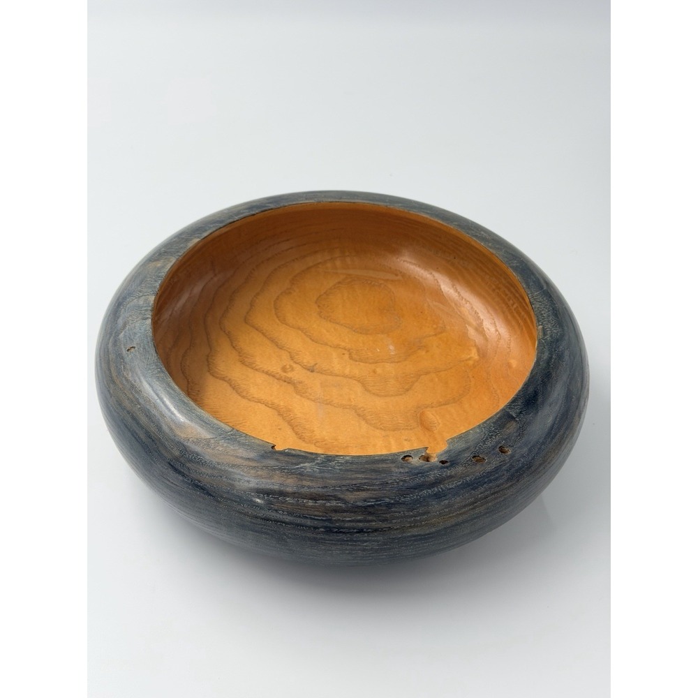 Signed  Hand Turned Wood Bowl 10" Rustic Wooden Centerpiece 2011 Artisan